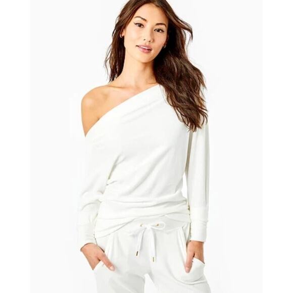 Lilly Pulitzer Pants - LILLY PULITZER Sheera Velour Off Shoulder Top & Mallie Pants Set Coconut White L